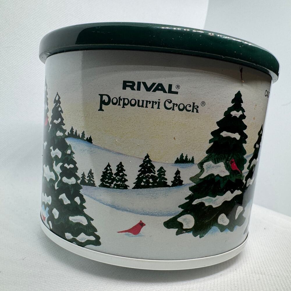 Vintage Rival Potpourri Crock Model 3206 Winter Evergreen Pine Trees Cardinal